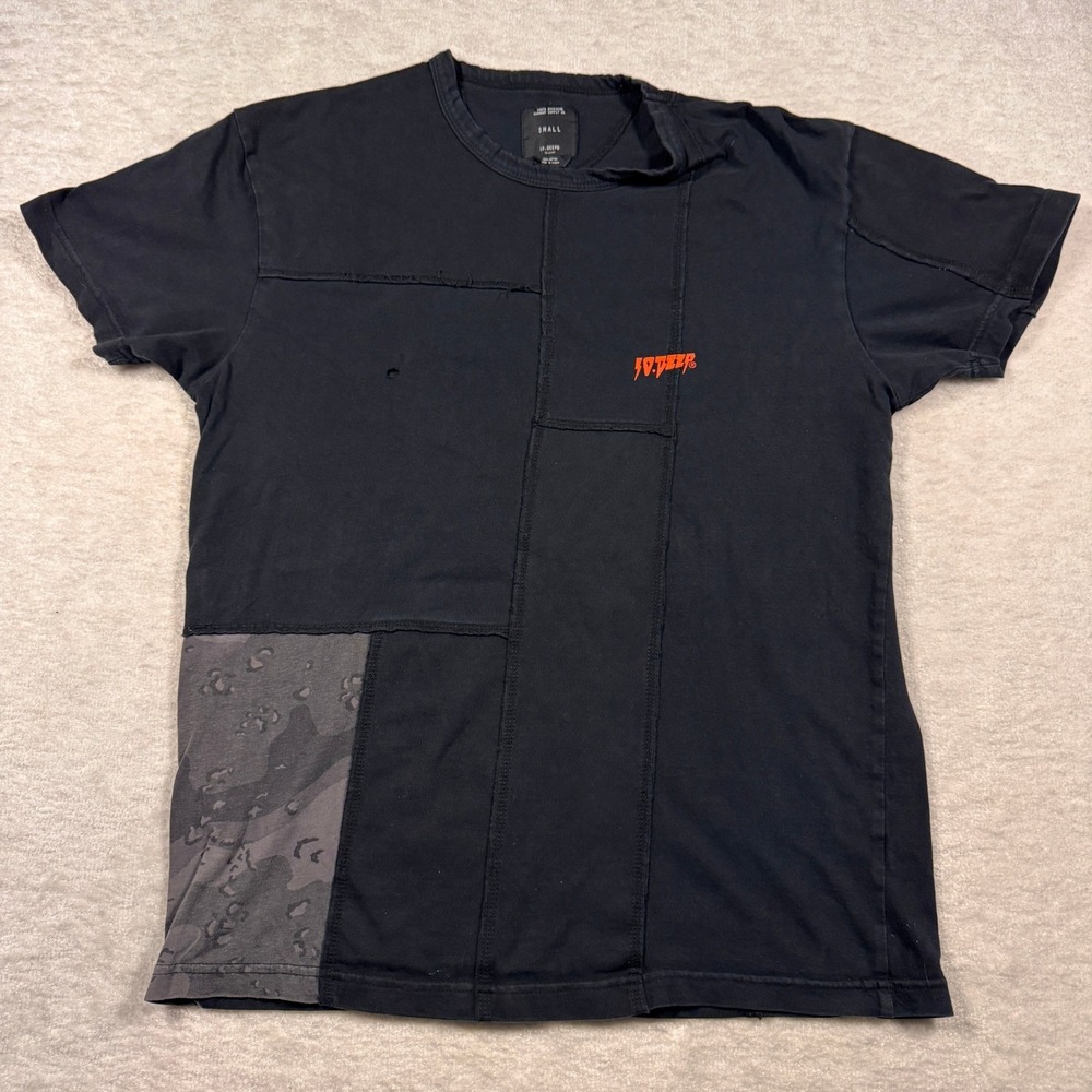 10 Deep Mens Small Black Deconstructed Patchwork Camo Graphic T-Shirt